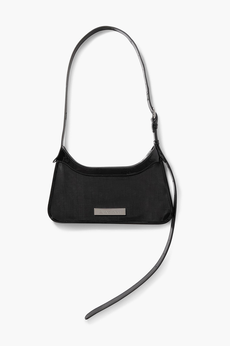 Acne Studios Embellished Patent Leather-trimmed Mesh Shoulder Bag In Black