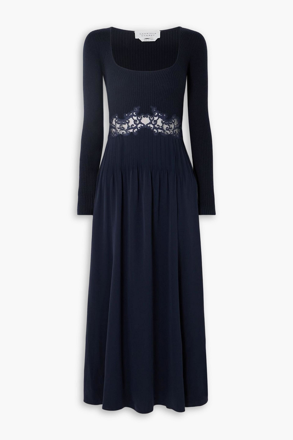 Gabriela Hearst Prior Lace-trimmed Cashmere And Silk-blend Crepe Midi Dress In Black