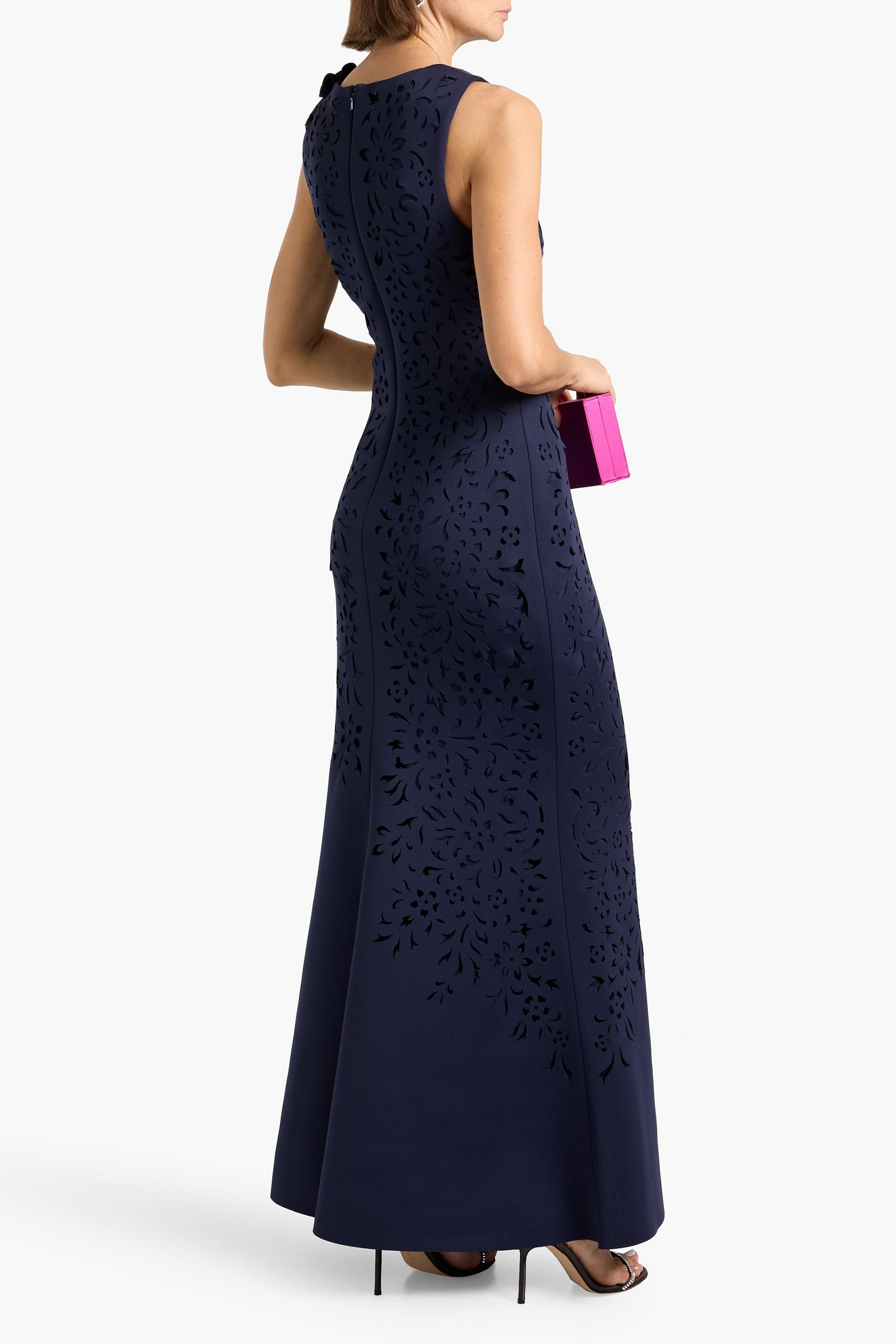 Badgley Mischka - Appliqud laser-cut scuba gown | Plush