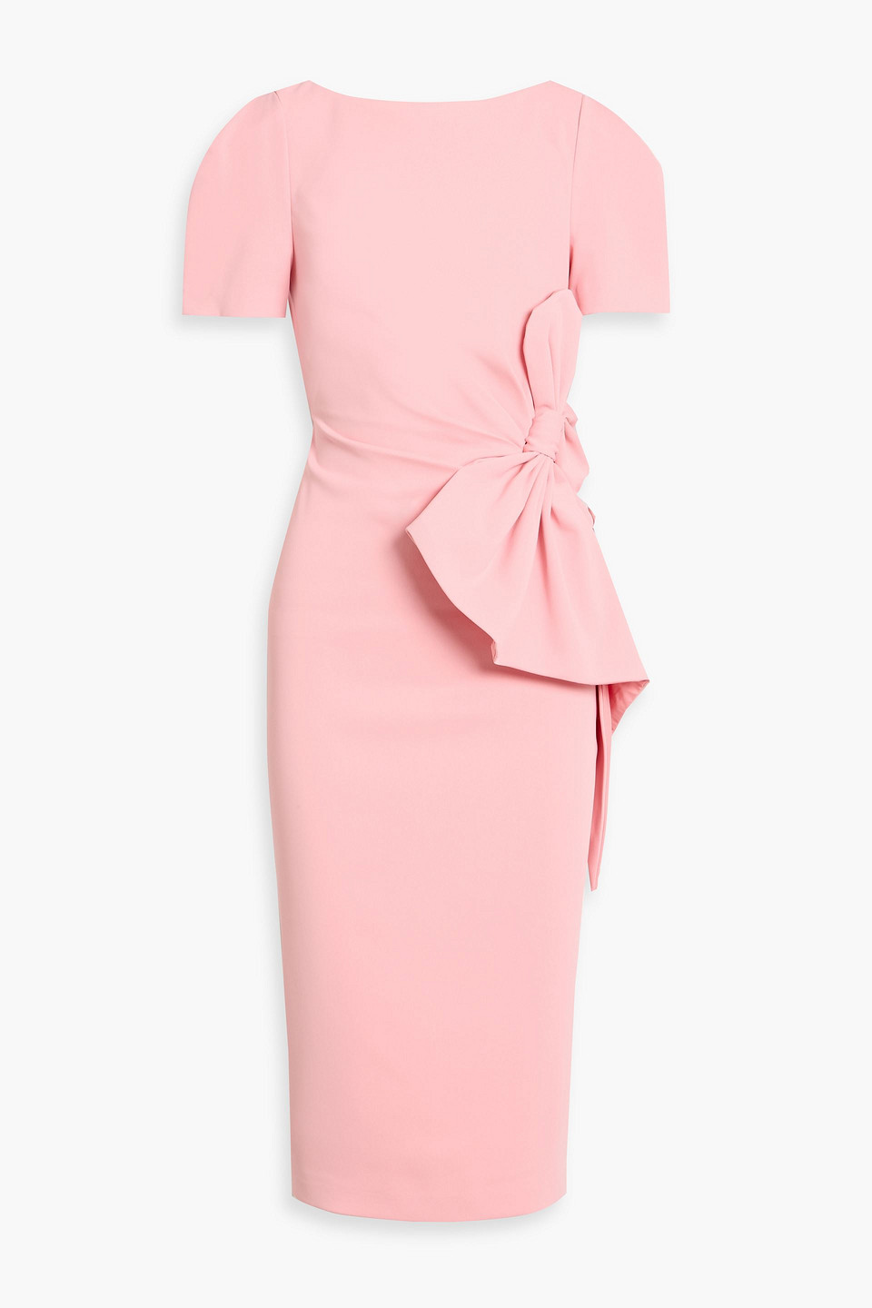 badgley mischka - bow-detailed crepe midi dress - pink - us 0