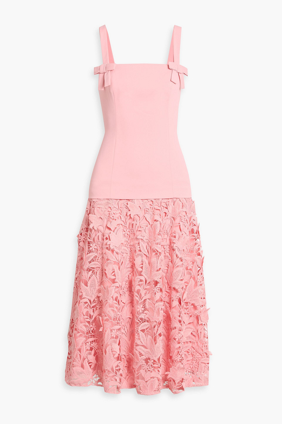 badgley mischka - crepe and guipure lace midi dress - pink - us 2