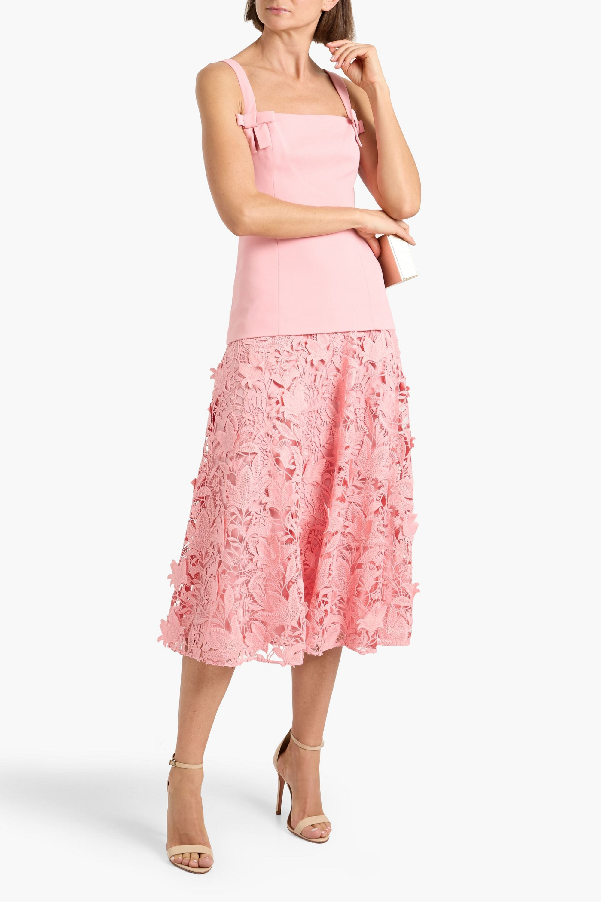 Badgley Mischka Guipure lace and twill midi dress