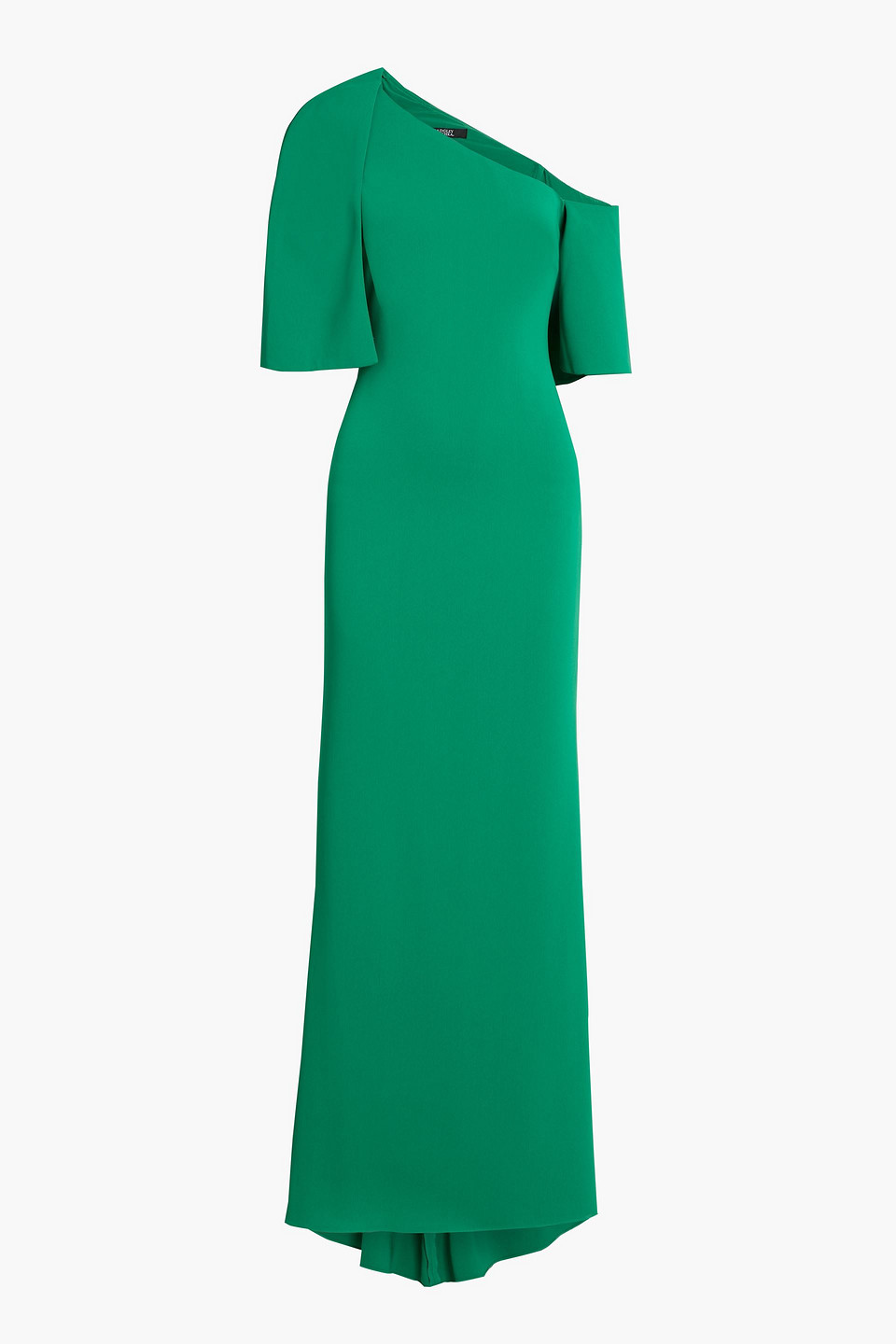 badgley mischka - one-shoulder cape-effect crepe gown - green - us 0