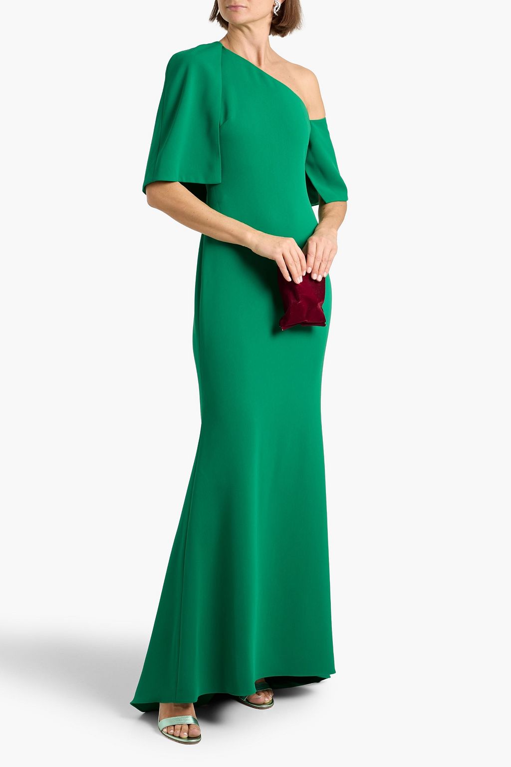 Badgley Mischka Wrap Off Shoulder Gown