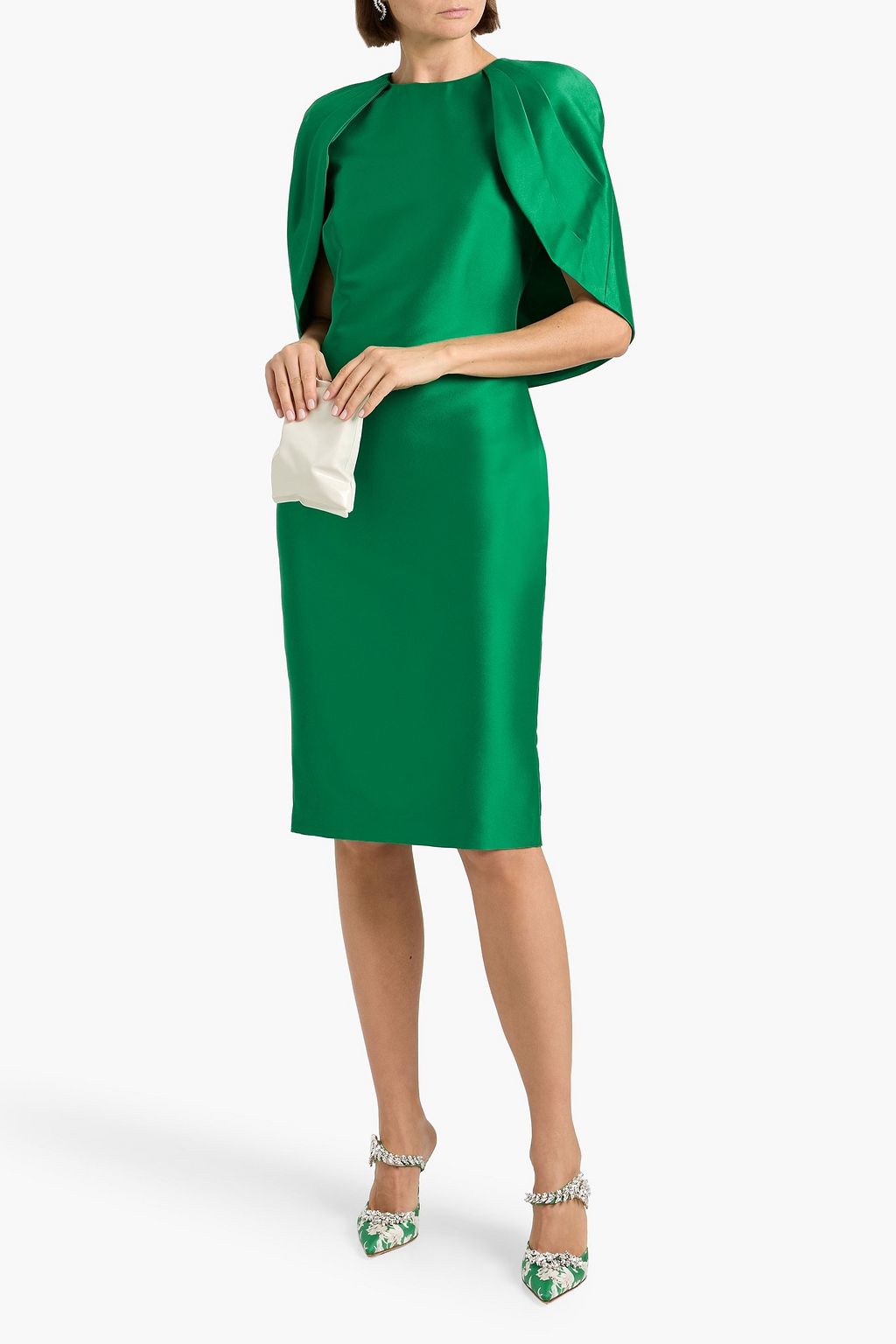 badgley mischka green chiffon dress Floral Appliqud Printed Crepe And Chiffon Gown