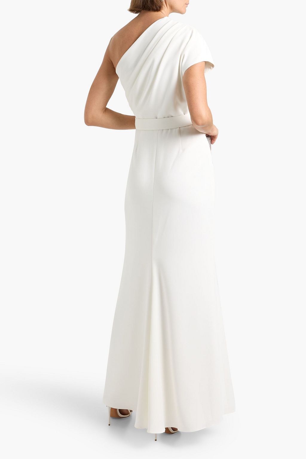 BADGLEY MISCHKA One-shoulder belted crepe gown | THE OUTNET BADGLEY MISCHKA One-shoulder belted crepe gown | THE OUTNET