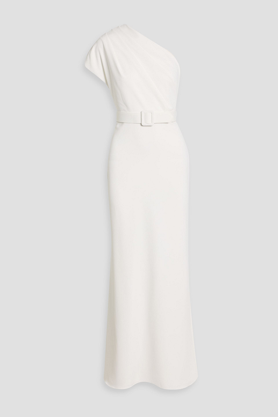 badgley mischka - one-shoulder belted crepe gown - white - us 0