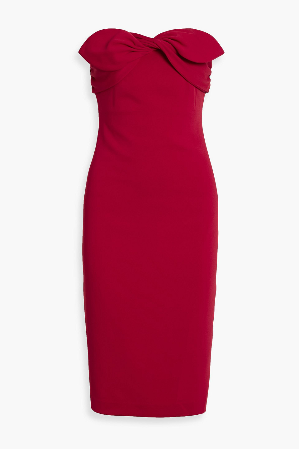 badgley mischka - strapless twisted crepe midi dress - red - us 0