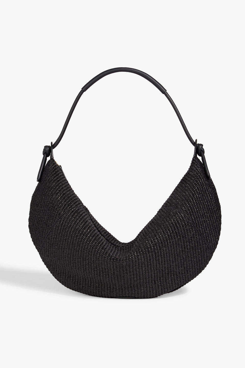 Mansur Gavriel Fortuna Leather-trimmed Raffia Shoulder Bag In Black