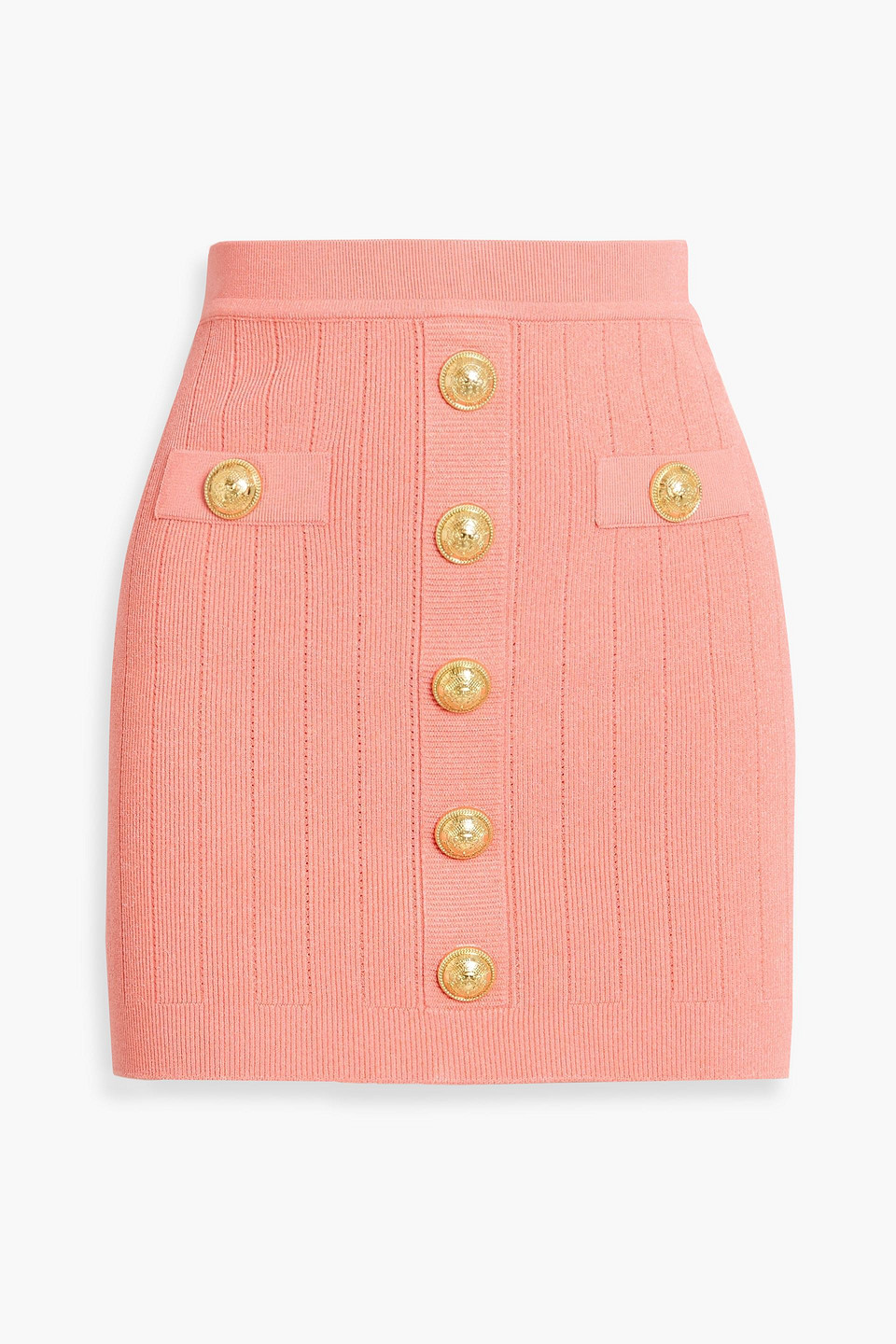 Balmain Embellished Pointelle And Ribbed-knit Mini Skirt In Pink