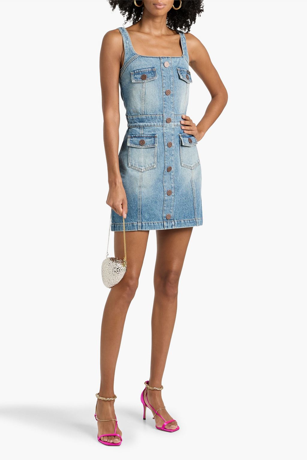 BALMAIN Embellished faded denim mini dress | THE OUTNET