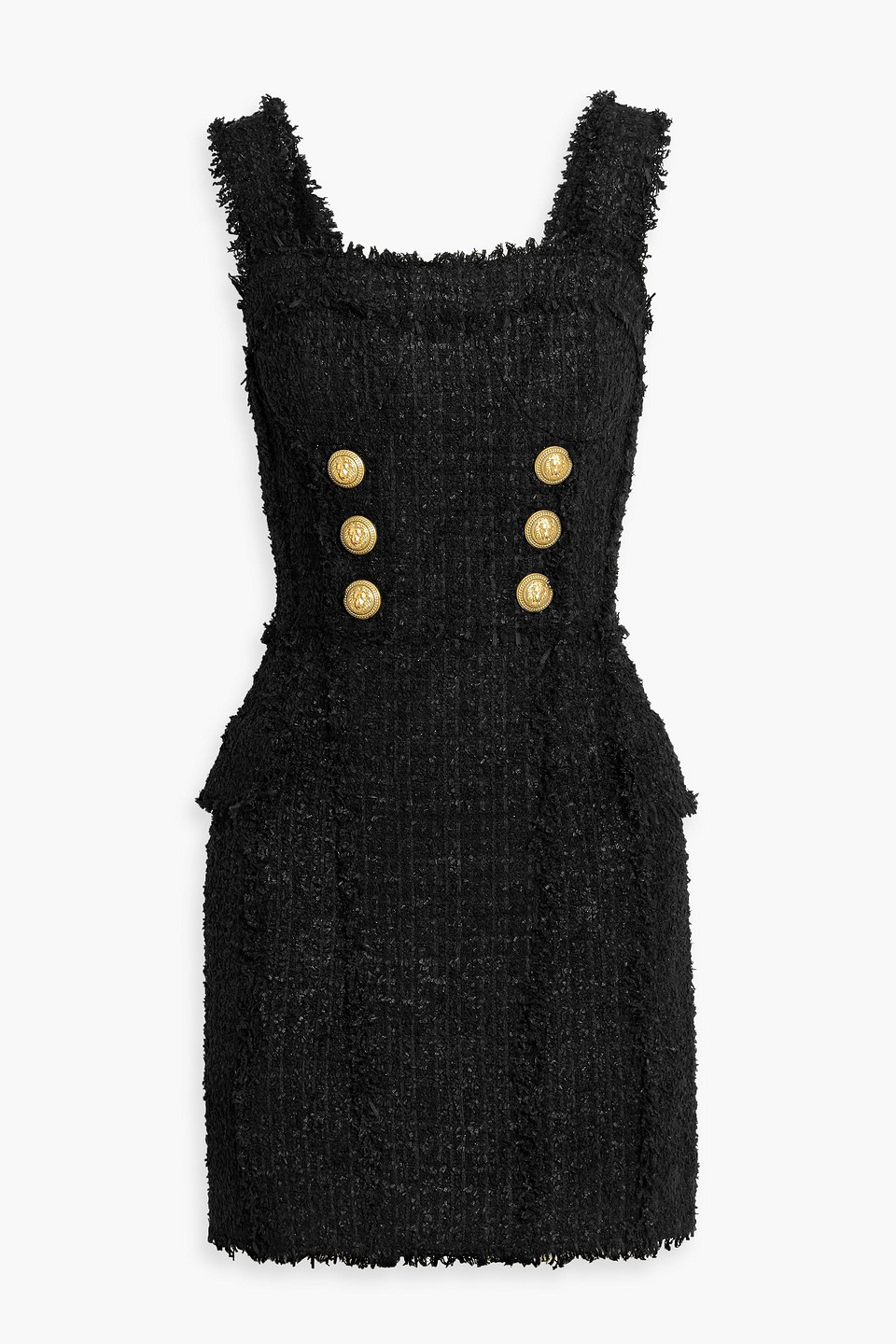 Balmain Embellished Tweed Mini Dress In Black