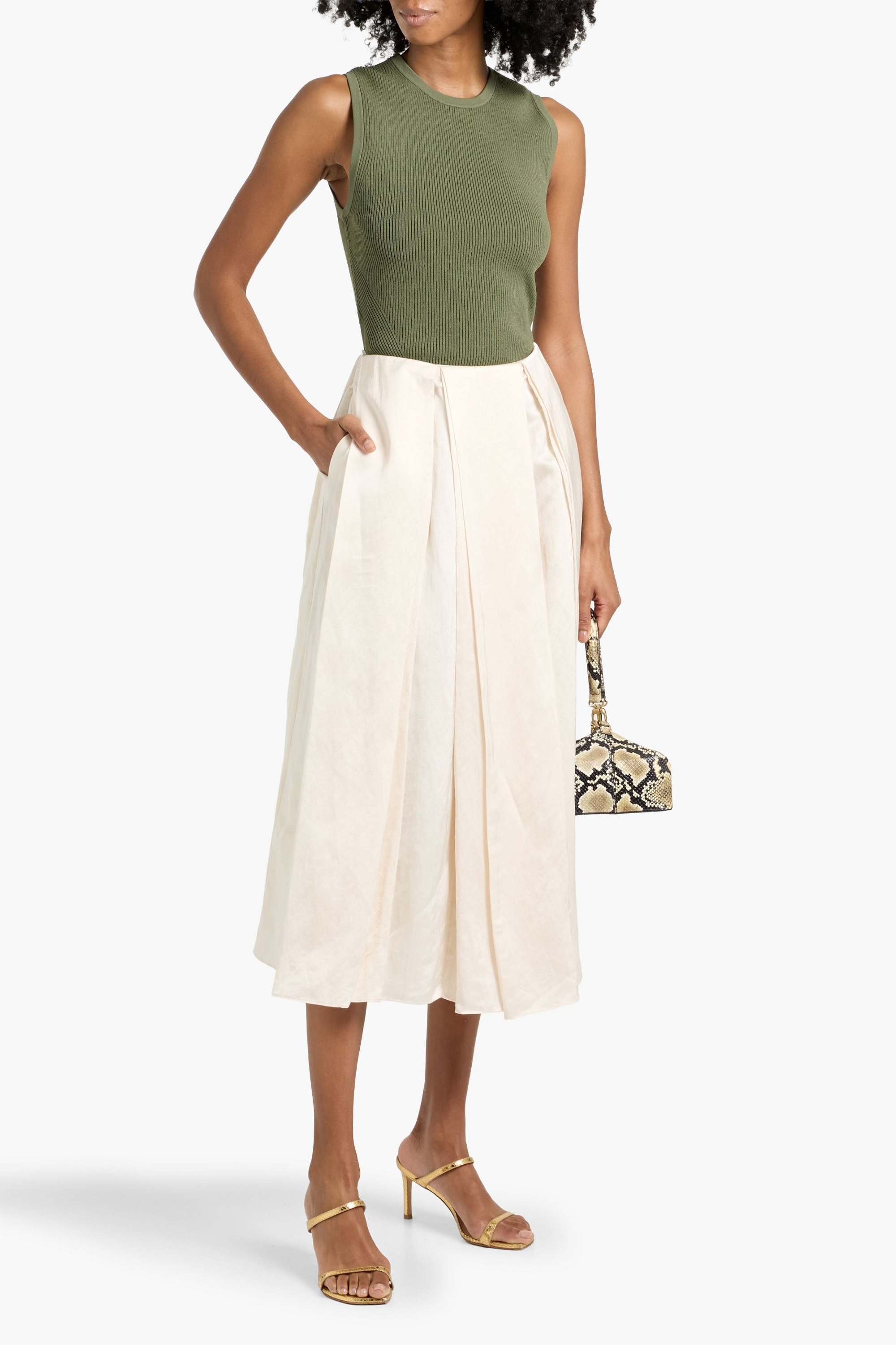 Abadia Elodie pleated dupioni midi skirt