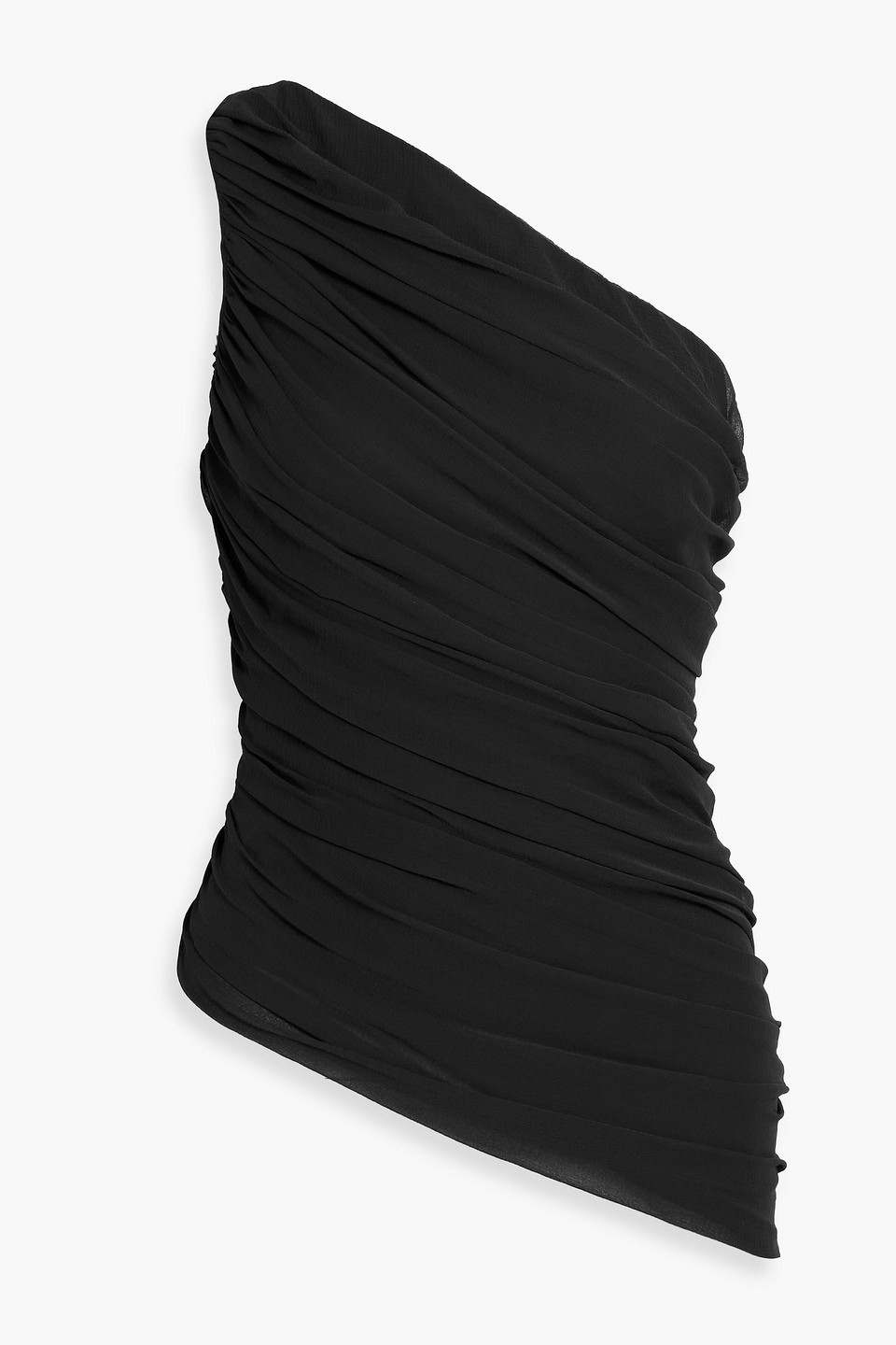 Abadia Layal One-shoulder Ruched Crepe De Chine Top In Animal Print