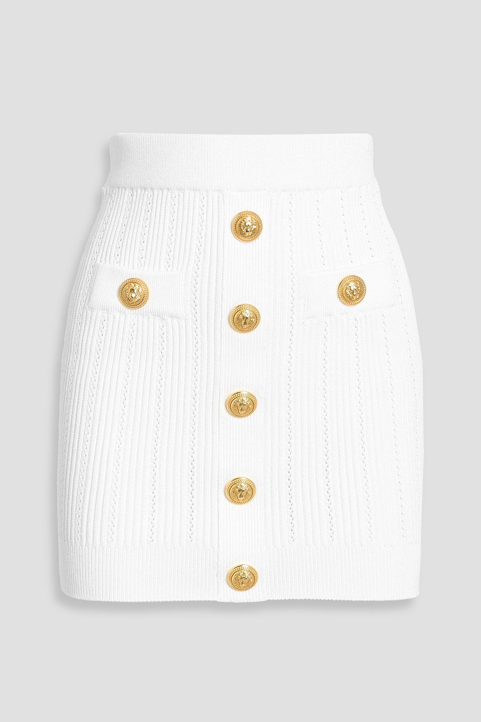 Balmain Embellished Pointelle And Ribbed-knit Mini Skirt In White
