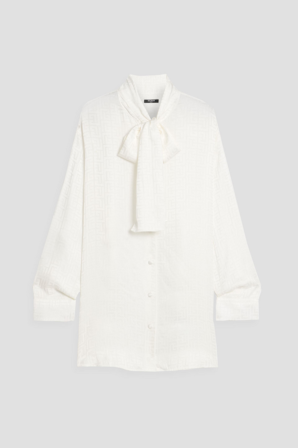 Balmain Pussy-bow Satin-jacquard Blouse In White
