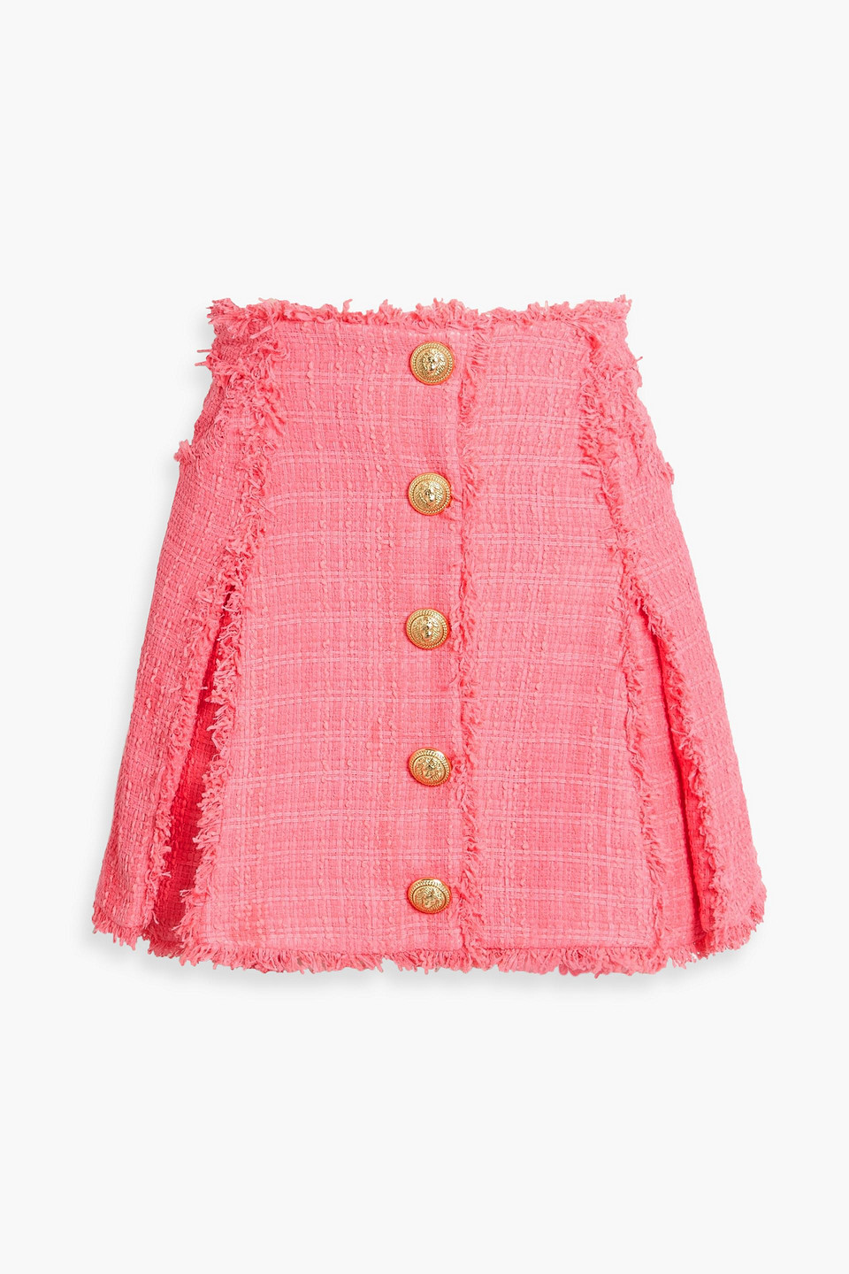 Balmain Embellished Frayed Pleated Tweed Mini Skirt In Pink