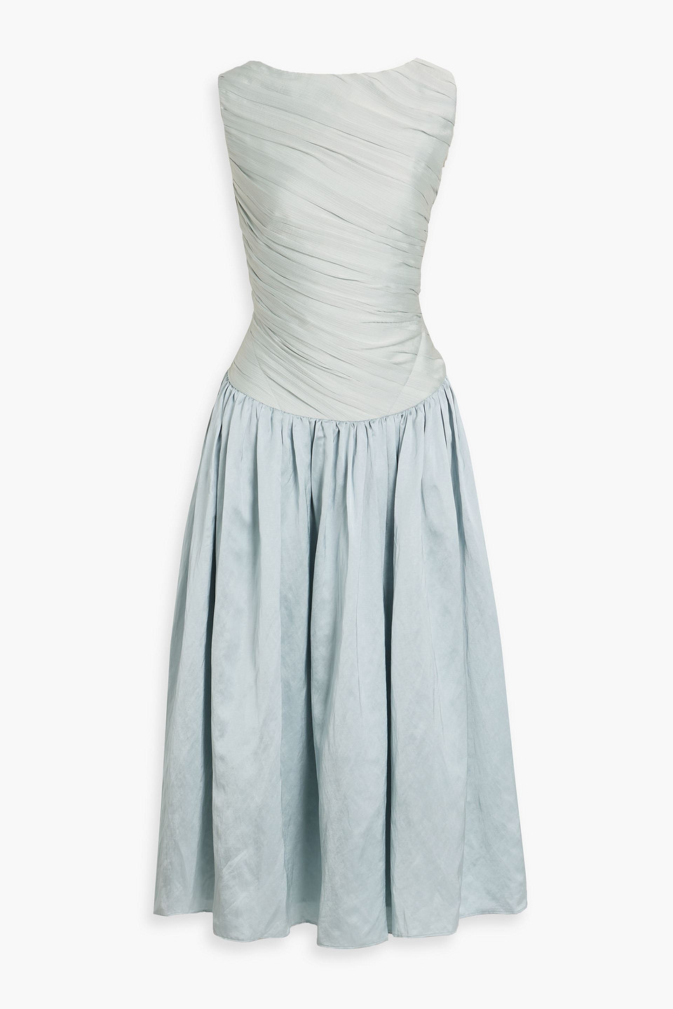 Abadia Ora Pleated Chiffon And Dupioni Midi Dress In Blue