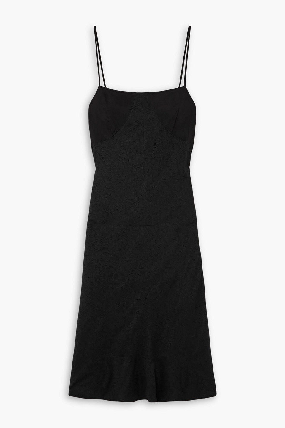 jil sander - lace-paneled satin midi dress - black - fr 40