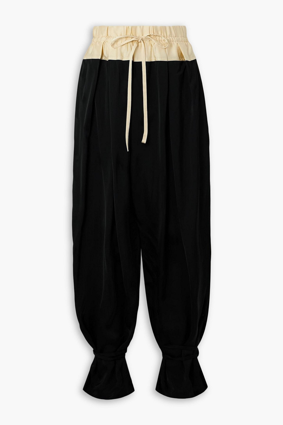jil sander - two-tone striped satin wide-leg pants - black - fr 40