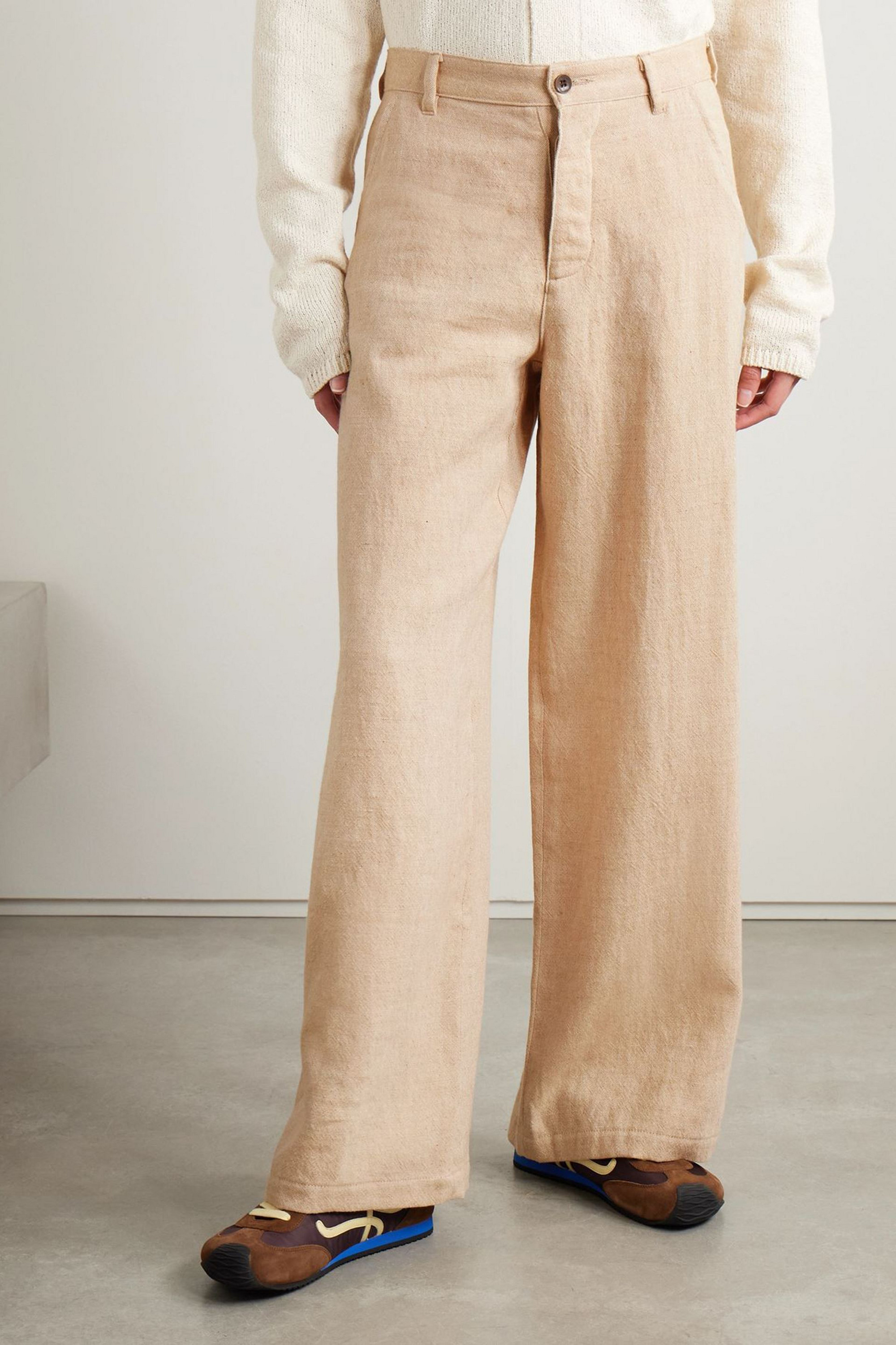 The Elder Statesman Linen, wool, silk and cashmere-blend wide-leg pants