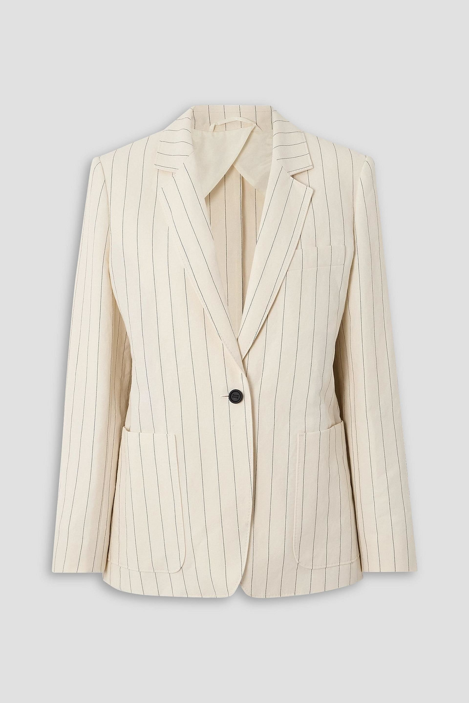 Max Mara Micron Pinstriped Linen And Cotton-blend Blazer In Gold
