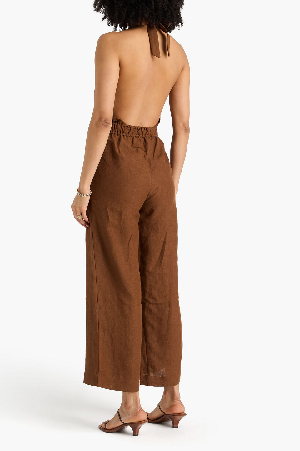  Casa Raki - Neckholder-jumpsuits „iris“ Aus Leinen Mit Weitem Bein Und Rückenausschnitt - Braun - Xs 