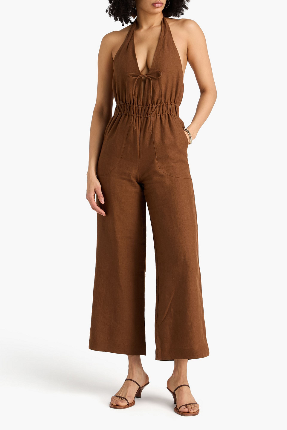  Casa Raki - Neckholder-jumpsuits „iris“ Aus Leinen Mit Weitem Bein Und Rückenausschnitt - Braun - Xs 