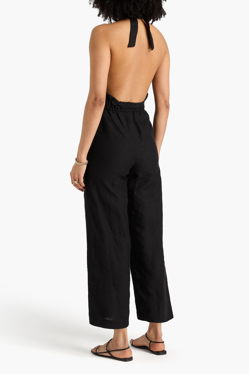  Casa Raki - Neckholder-jumpsuits „iris“ Aus Leinen Mit Weitem Bein Und Rückenausschnitt - Schwarz - S 