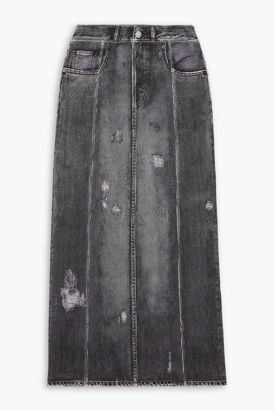 acne studios - denim effect-print stretch-cotton jersey midi skirt - gray - xxs