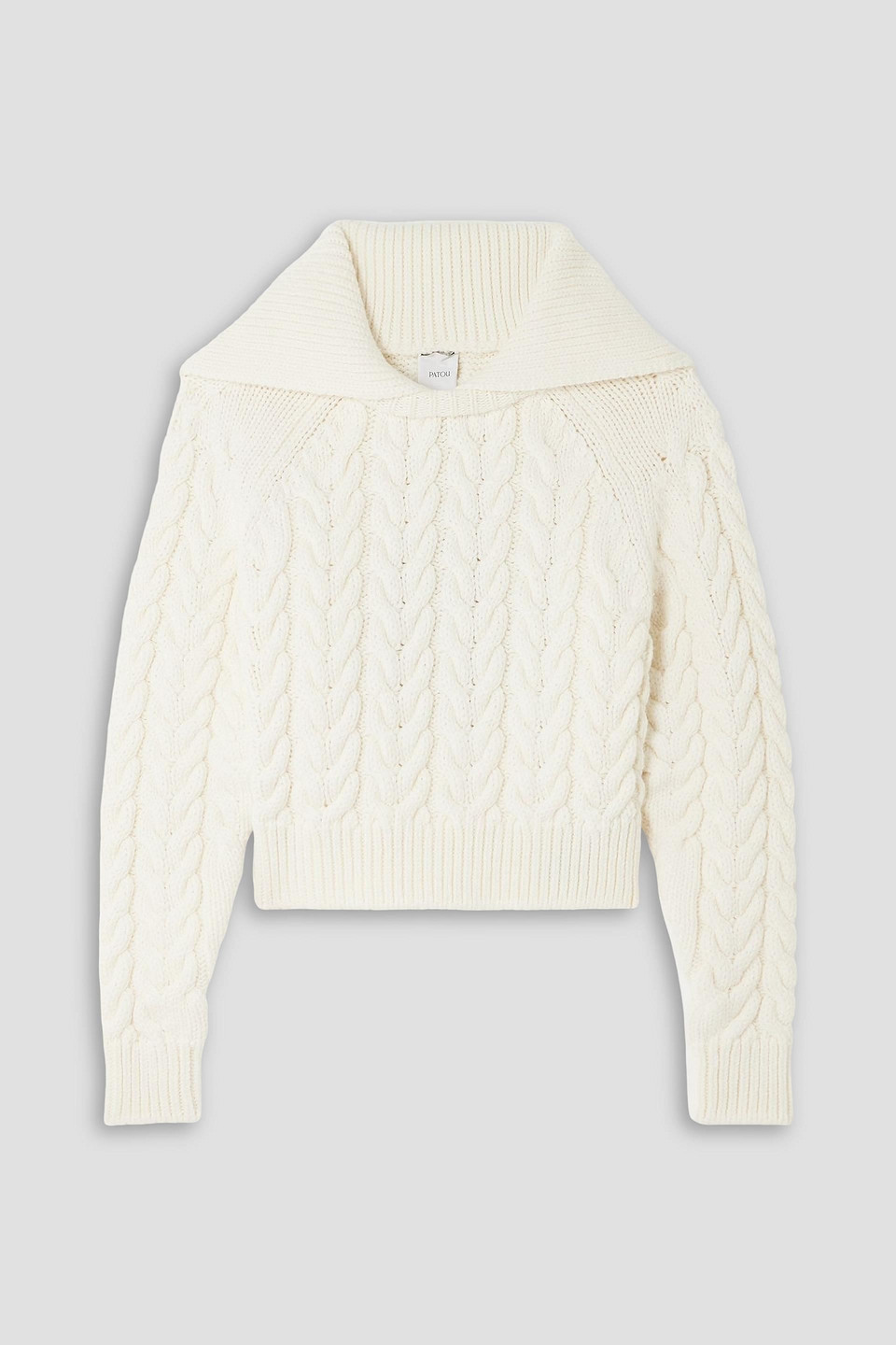 patou - sailor cropped cable-knit merino wool sweater - white - xs