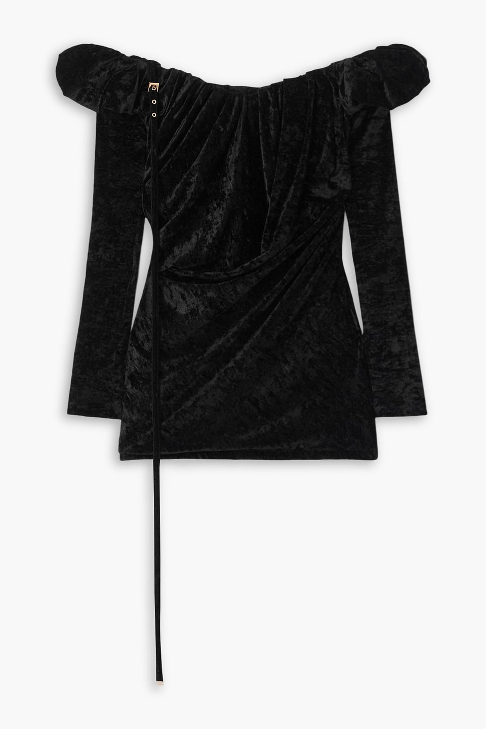jacquemus - off-the-shoulder embellished stretch-velour mini dress - black - xxs