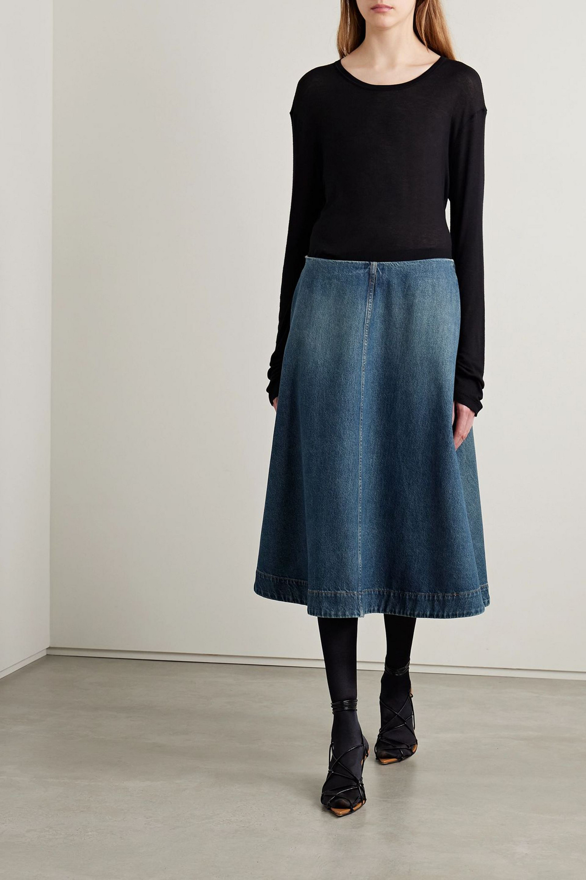 KHAITE Renta denim midi skirt