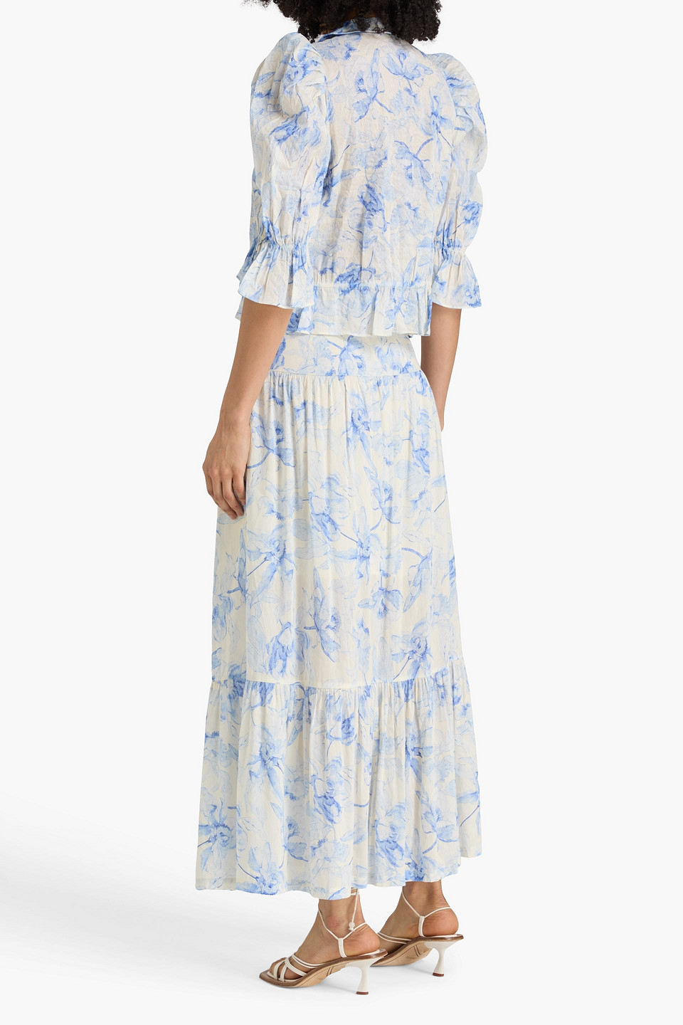  Maje - Floral-print Linen-blend Maxi Skirt - Blue - Fr 34 