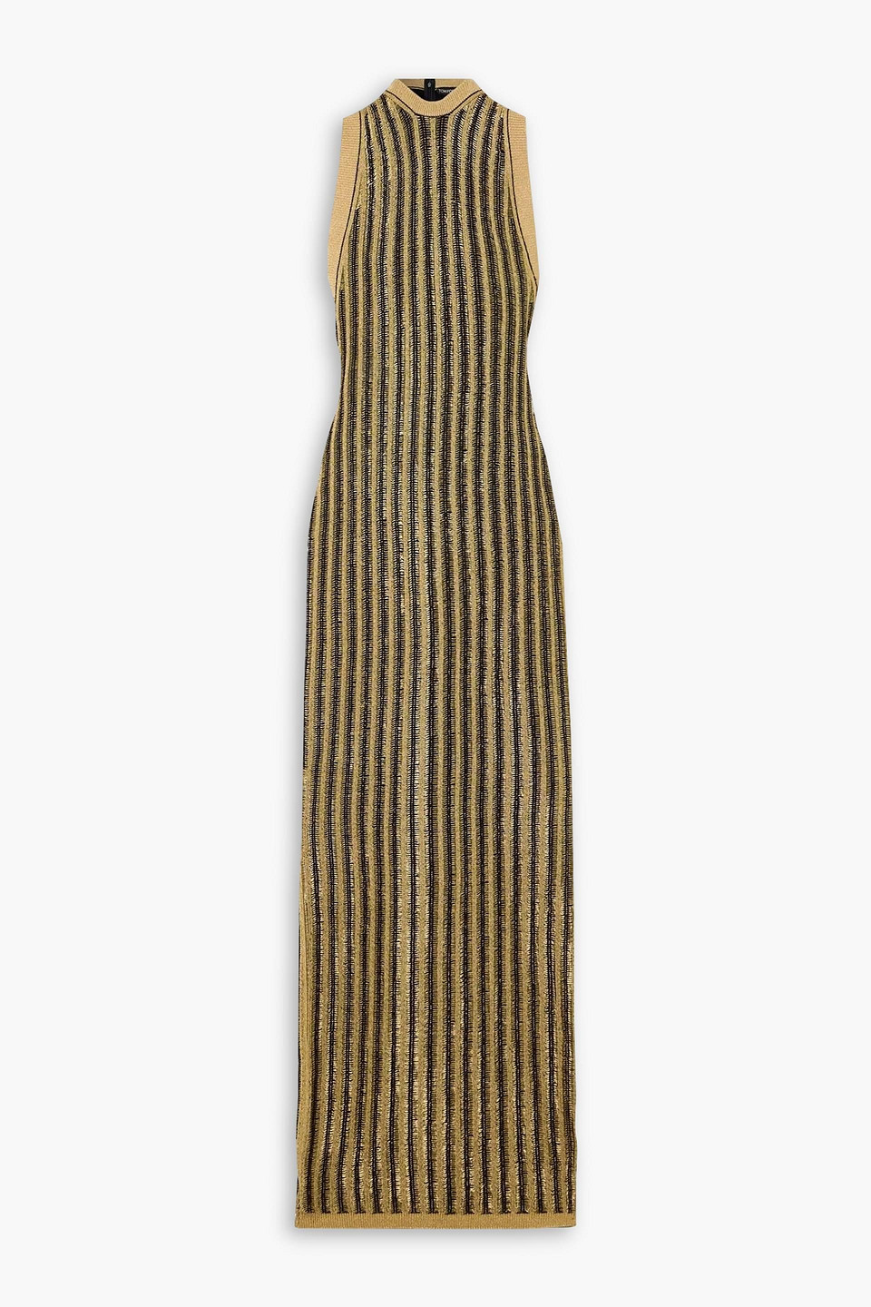 Tom Ford Striped Metallic Wool-blend Maxi Dress In Green