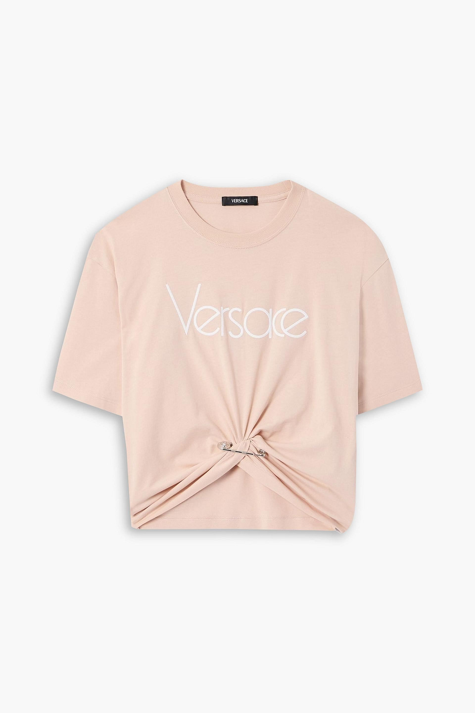 versace - twisted embroidered cotton-jersey t-shirt - neutral - it 38