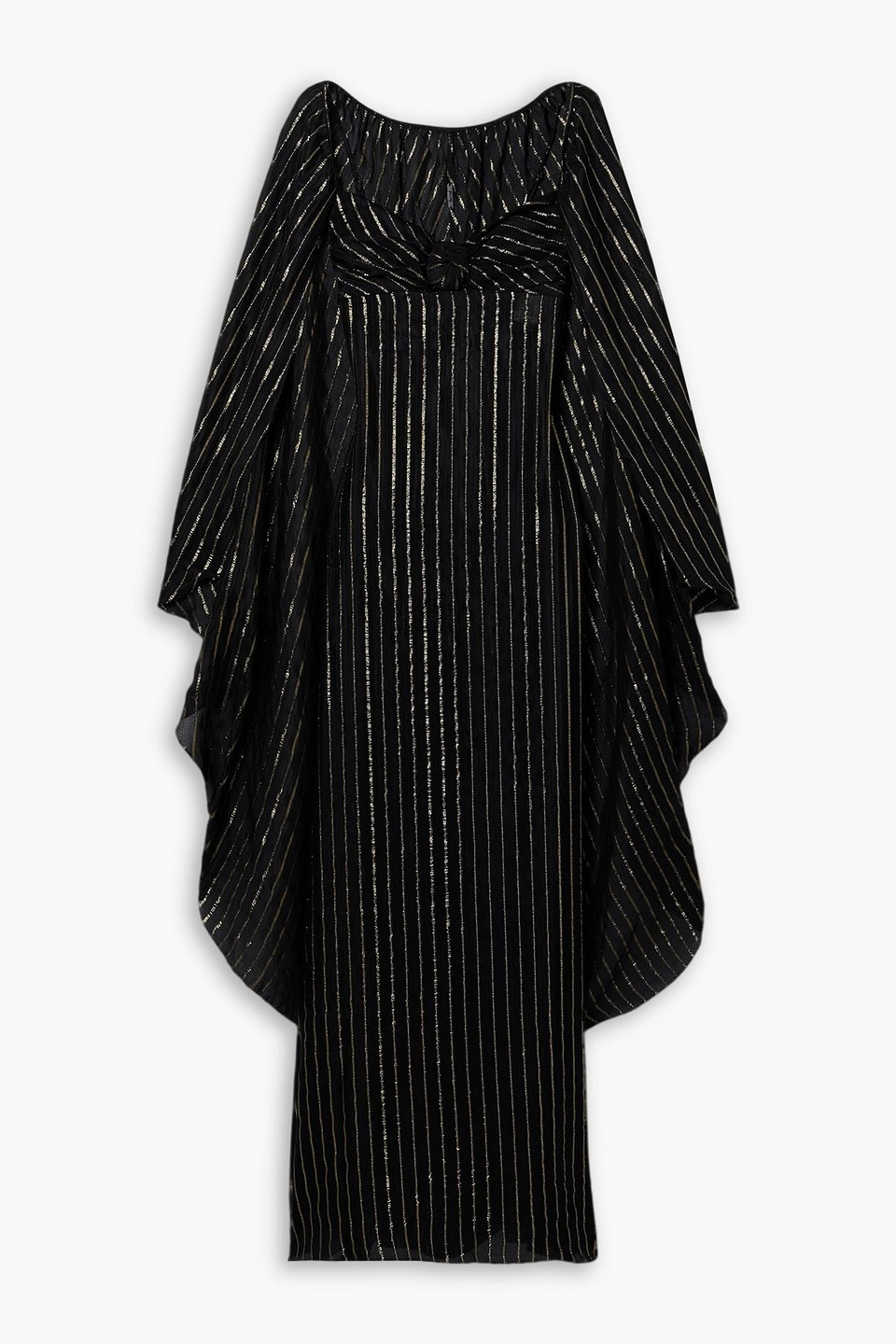johanna ortiz - promise of splendor metallic striped silk-blend chiffon maxi dress - black - us 6