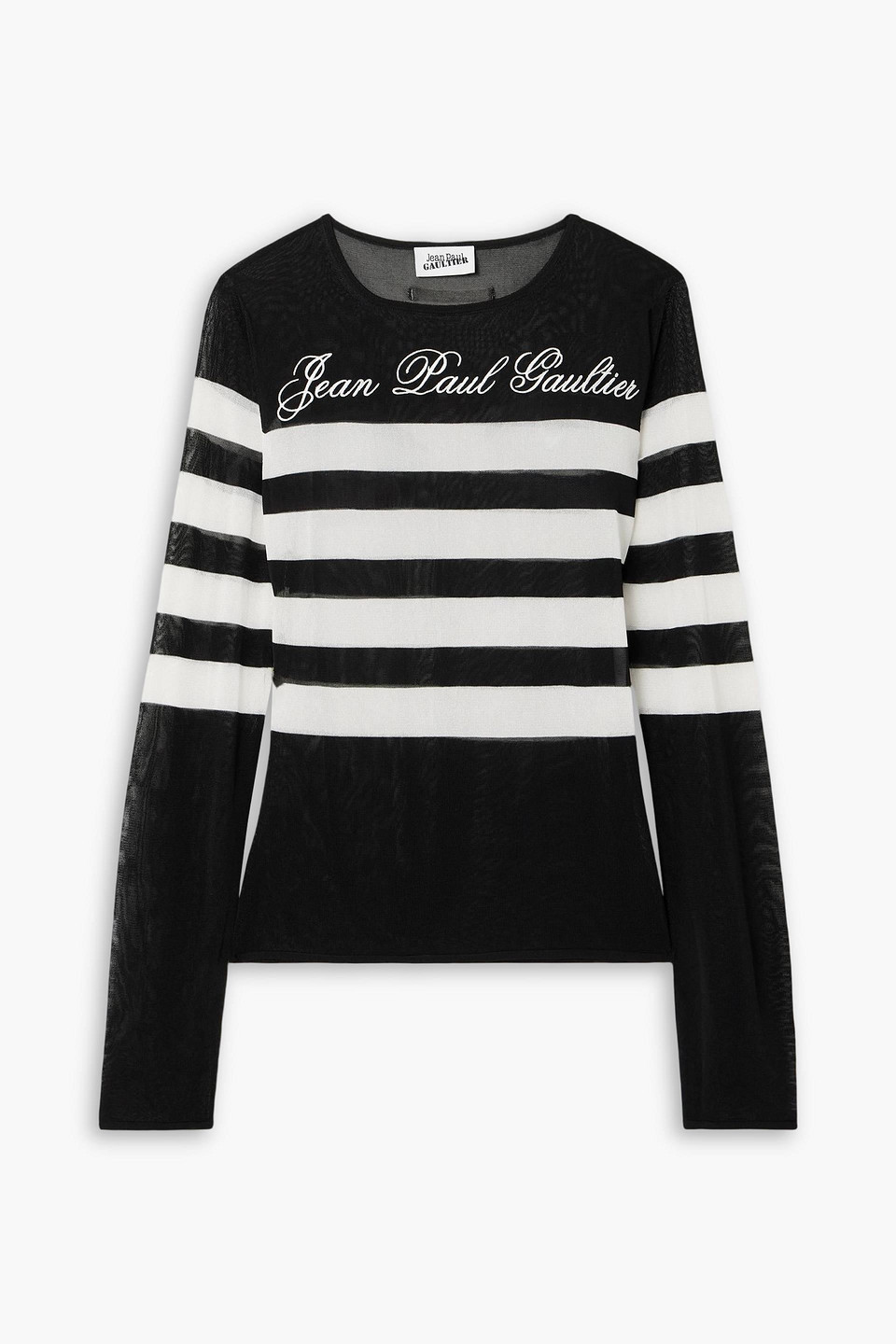 jean paul gaultier - marinière embroidered striped mesh top - black - xxs