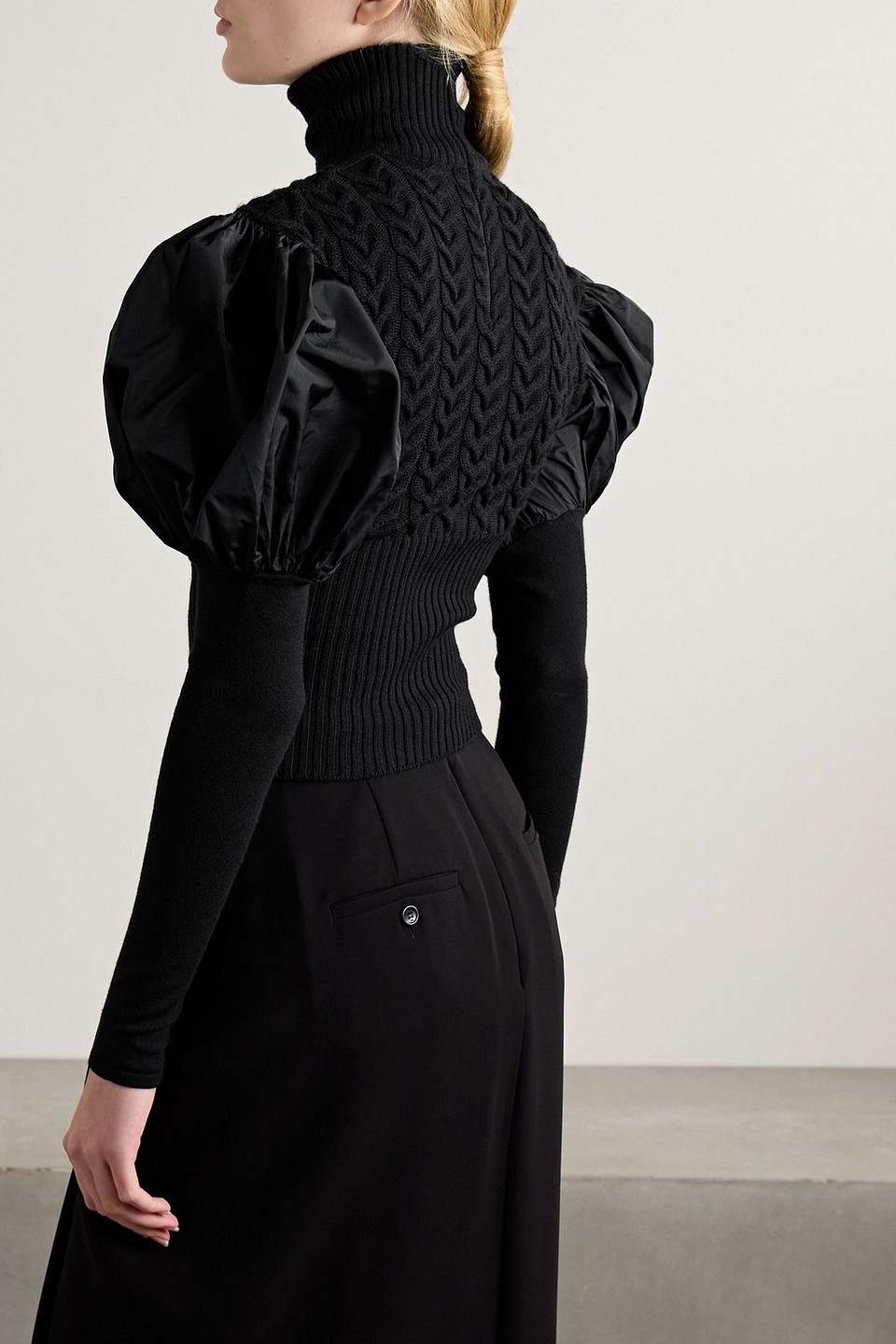 Max Mara Shell-paneled Cable-knit Wool-blend Sweater In Black