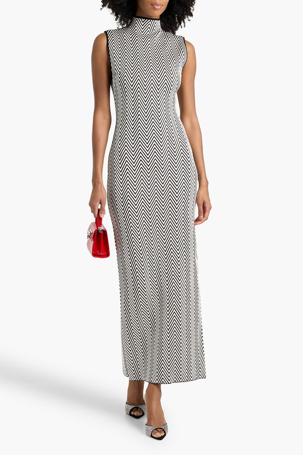 jacquard knitted maxi dress V Neckline Metallic Jacquard Knit Long Dress John Paul Ataker