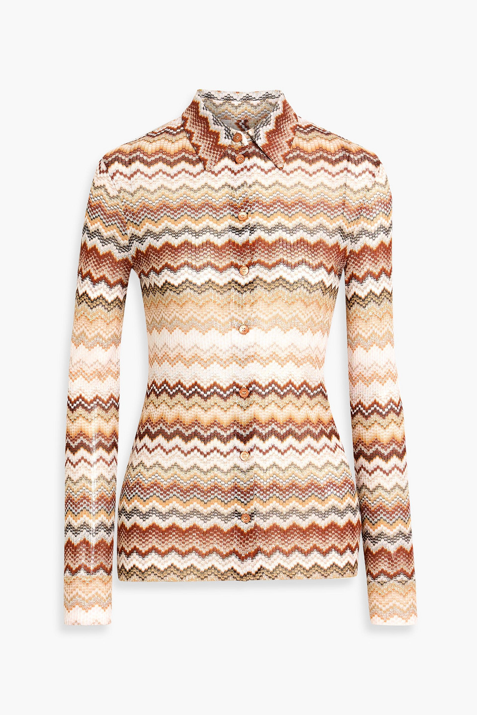 Missoni Metallic Crochet-knit Shirt In Brown
