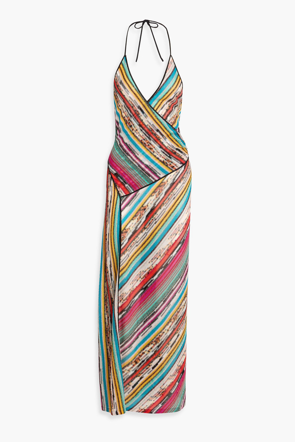 Missoni Wrap-effect Metallic Crochet-knit Halterneck Maxi Dress In Multi
