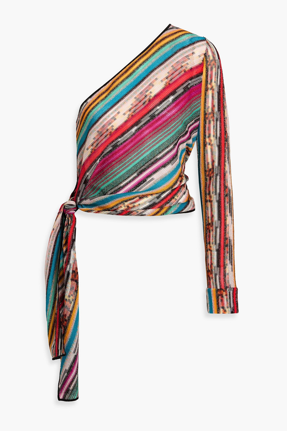 Missoni One-shoulder Knotted Metallic Crochet-knit Top In Multi