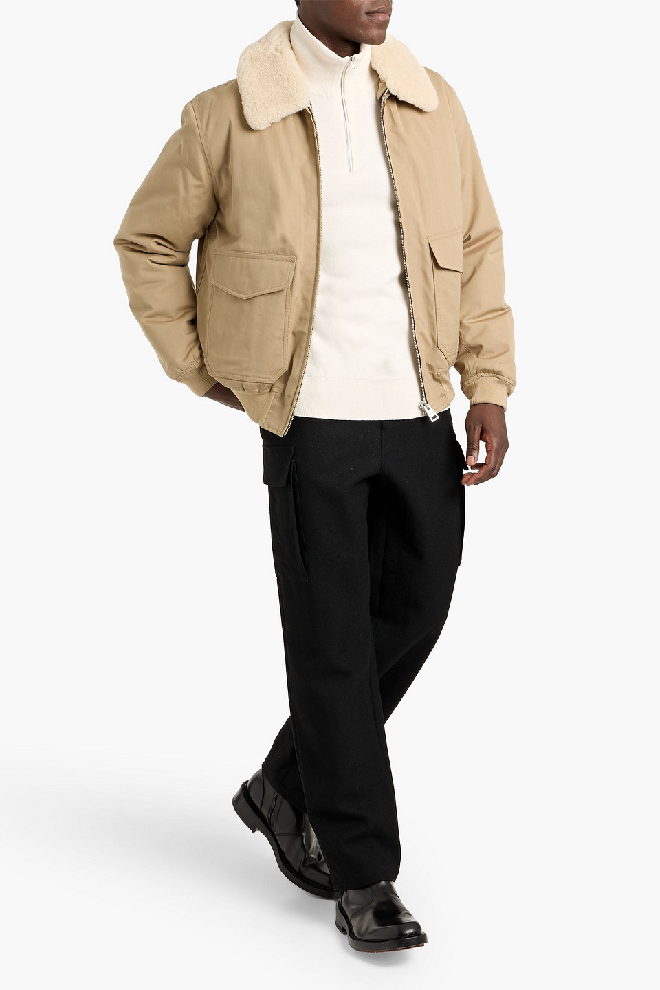Sandro Shearling-trimmed Cotton-canvas Jacket In Multi