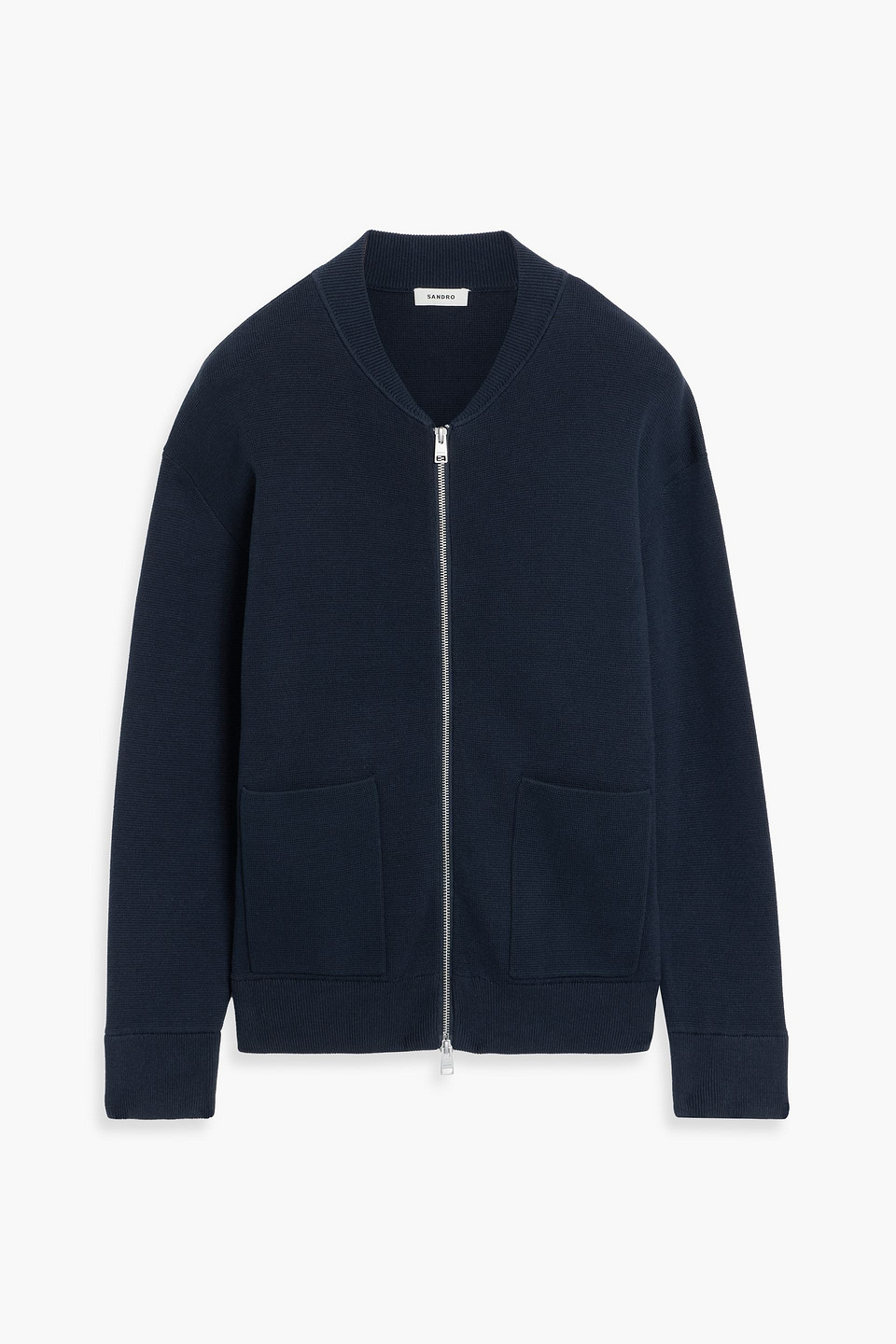 Sandro Cotton And Modal-blend Zip-up Sweater In Blue