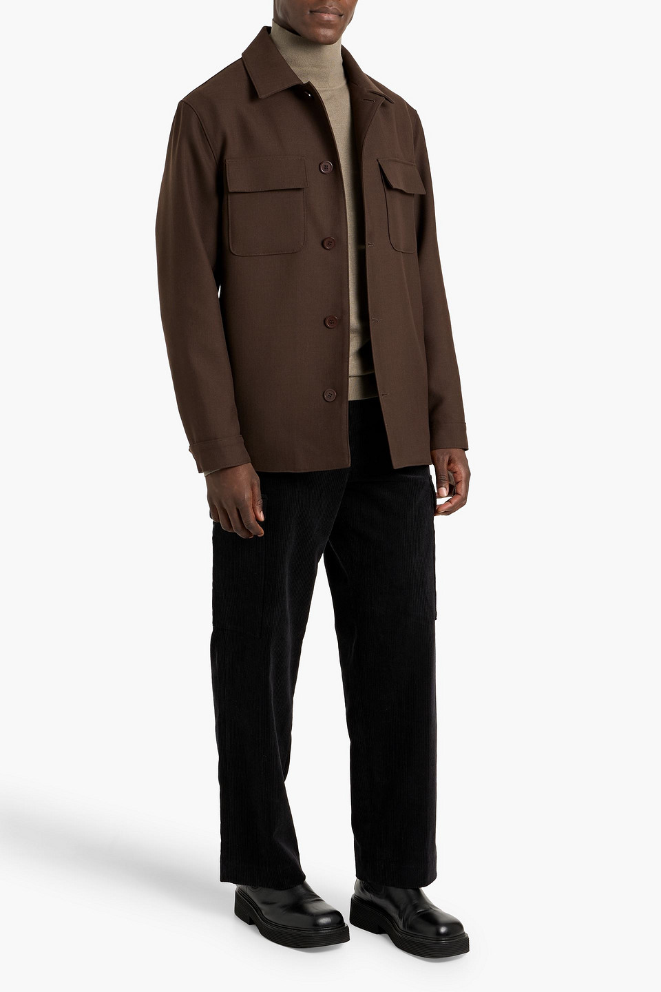 Sandro Twill Overshirt In Brown