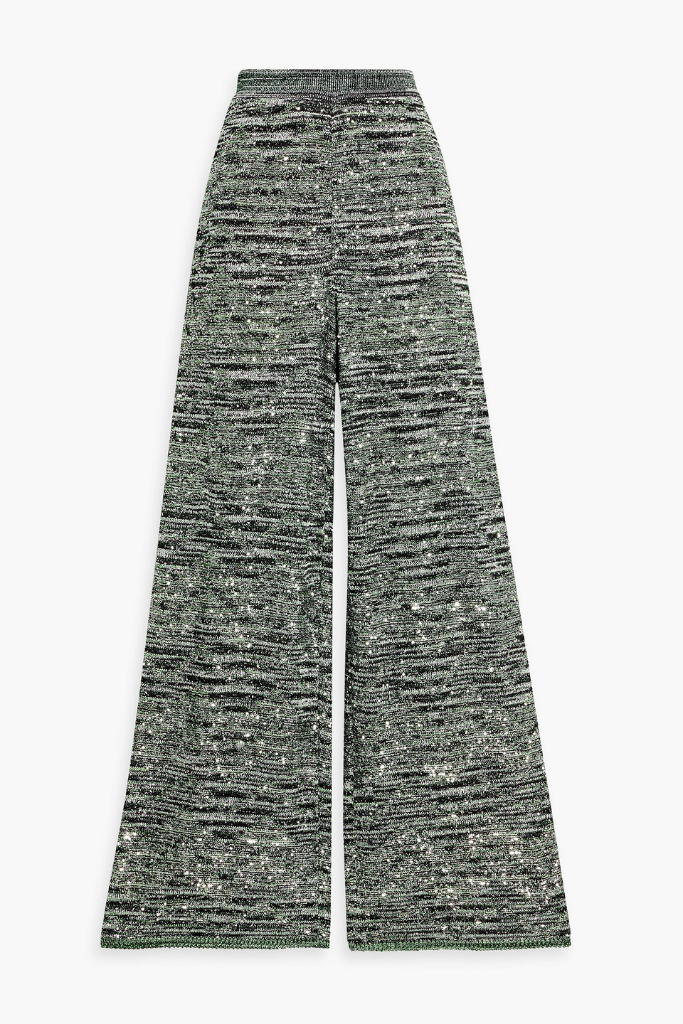 Missoni Mare Sequin-embellished Metallic Crochet-knit Wide-leg Pants In Green