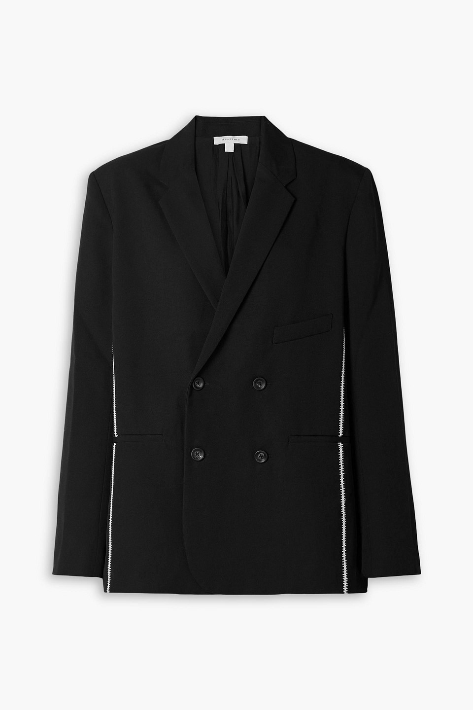 Diotima Hodges Double-breasted Embroidered Wool-twill Blazer In Black