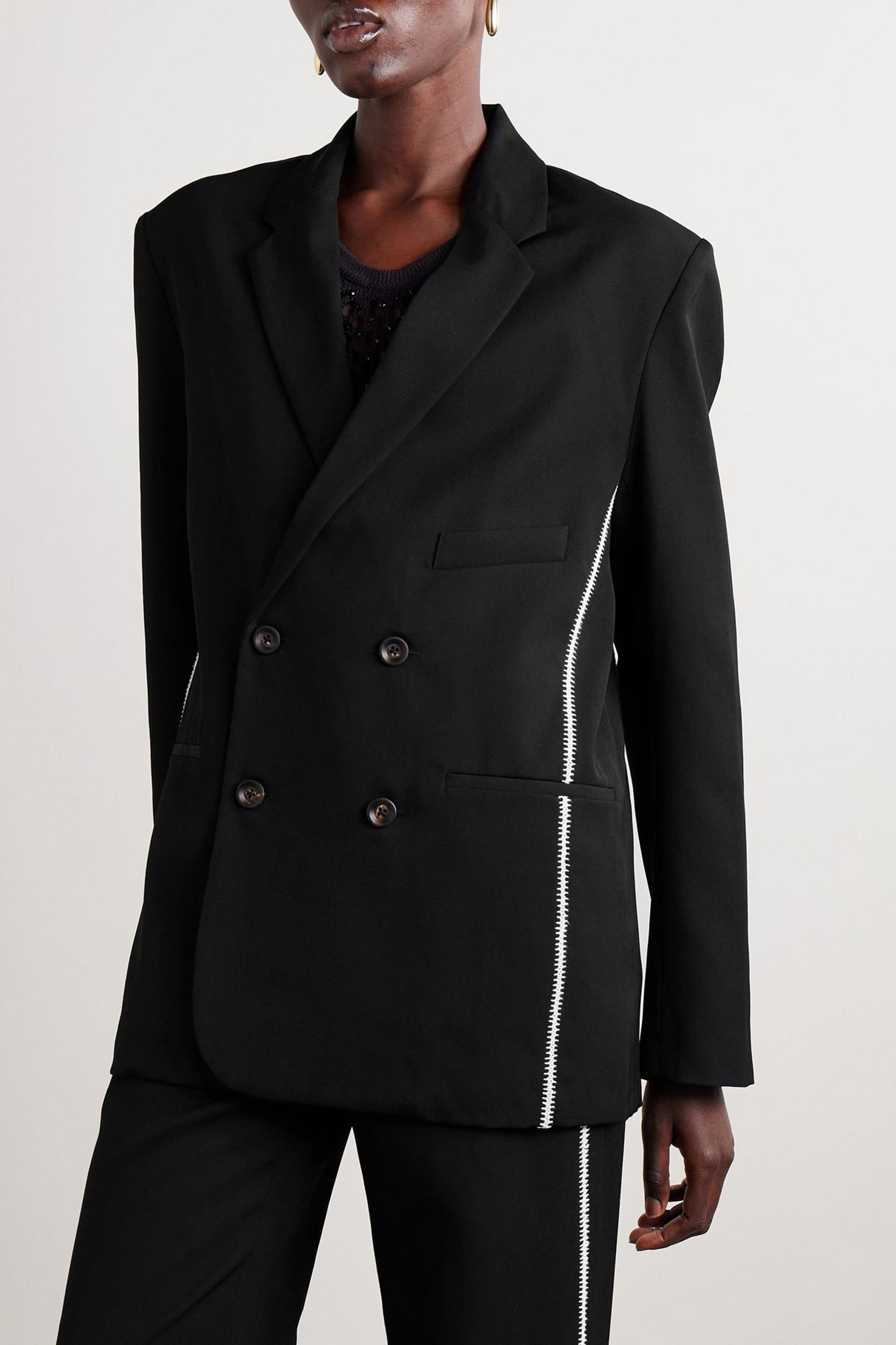 Diotima Hodges double-breasted embroidered wool-twill blazer