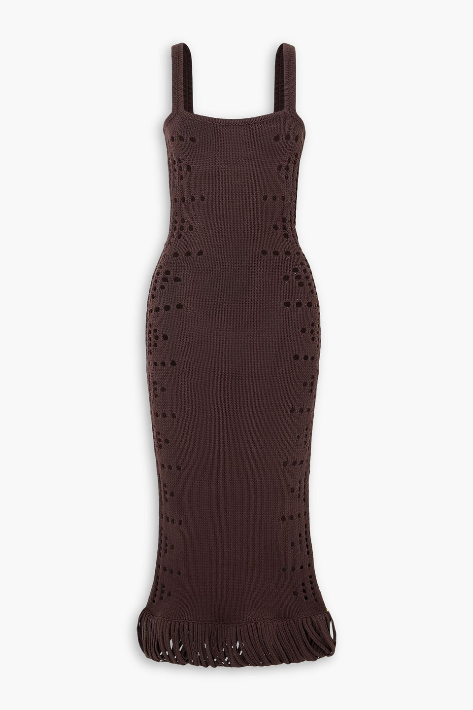 Diotima Moore Fringed Pointelle-knit Cotton-blend Maxi Dress In Brown